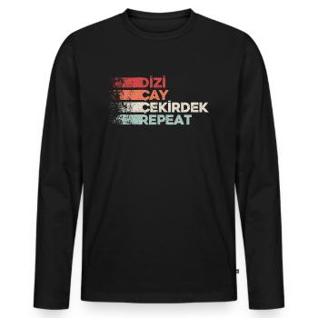 Dizi Cay Cekirdek Repeat Turkish sayings funny - Men's Premium Organic Long Sleeve Shirt - black - Front - Nico (187cm)