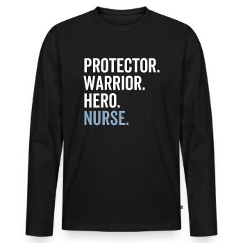 Protector Warrior Hero Nurse - Men's Premium Organic Long Sleeve Shirt - black - Front - Nico (187cm)