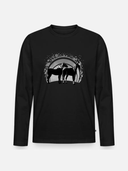 Pferde - Männer Premium Bio Langarmshirt - Schwarz
