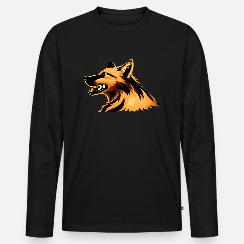 Wolf - Männer Premium Bio Langarmshirt - Schwarz