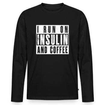 Je cours à l’insuline et au café - Coffee Diabetics - T-shirt manches longues Premium bio Homme - noir - Devant - Nico (187cm)