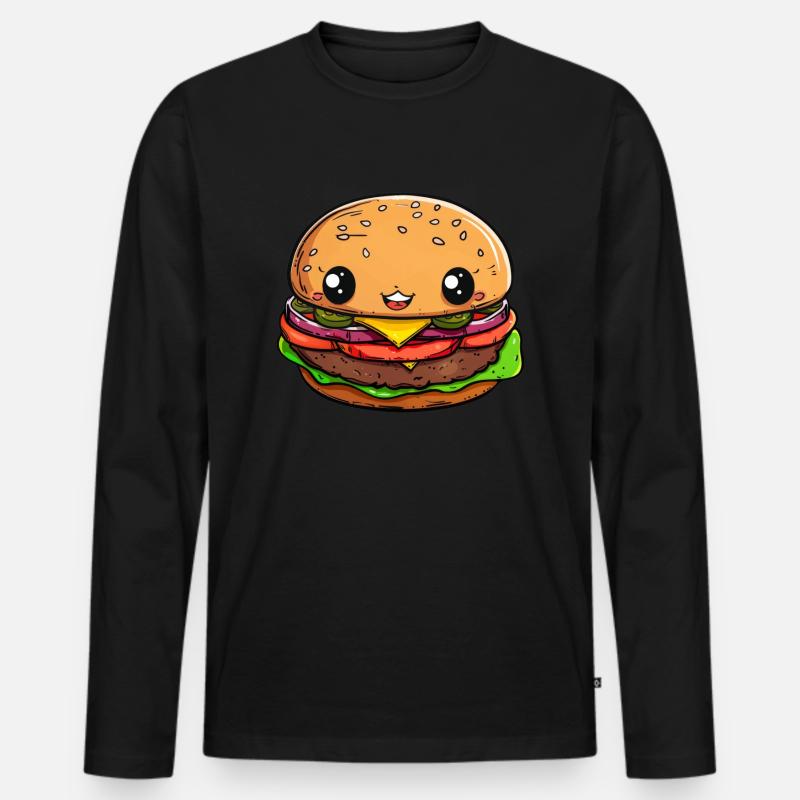 Lustiger Burger Comic - Männer Premium Bio Langarmshirt - Schwarz