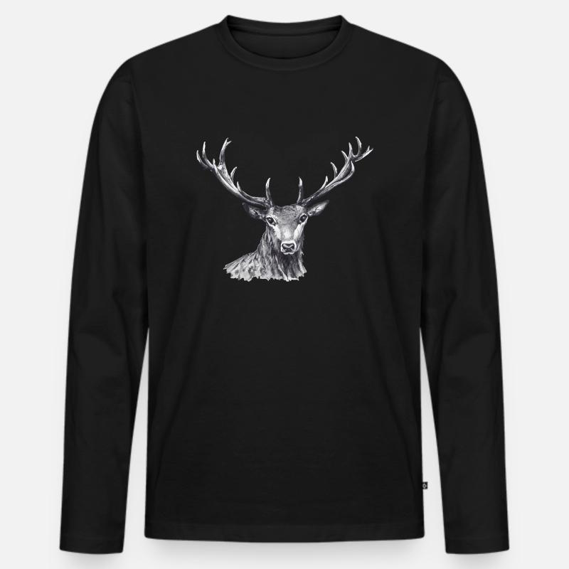 Hirsch - Männer Premium Bio Langarmshirt - Schwarz
