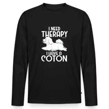 Coton De Tuléar Therapy02 - Männer Premium Bio Langarmshirt - Schwarz - Vorne - Nico (187cm)