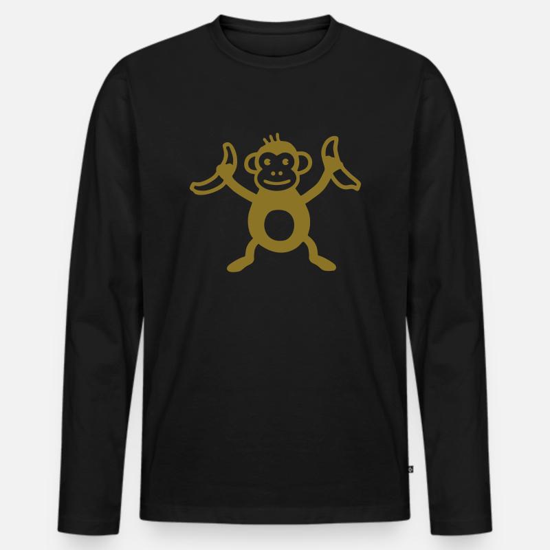 Affe mit Bananen - Männer Premium Bio Langarmshirt - Schwarz