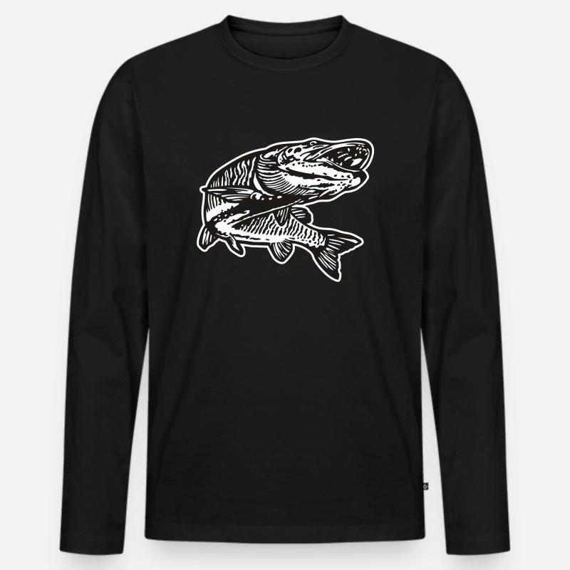 Hecht mit kontur - Männer Premium Bio Langarmshirt - Schwarz