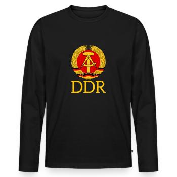 DDR - Männer Premium Bio Langarmshirt - Schwarz - Vorne - Nico (187cm)