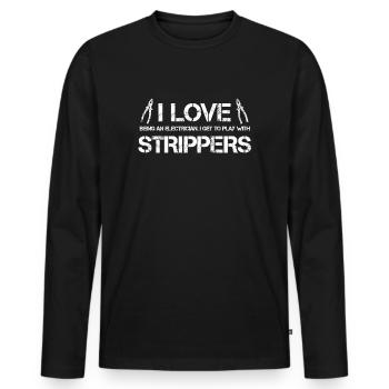 J'adore les strip-teaseuses - T-shirt manches longues Premium bio Homme - noir - Devant - Nico (187cm)