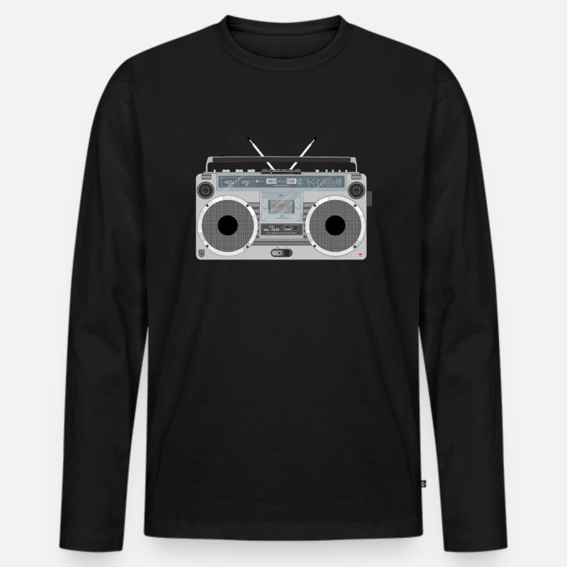 Ghettoblaster Retro - Männer Premium Bio Langarmshirt - Schwarz