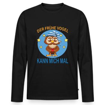 Frühe Vogel kann mich mal Eule Kaffee Morgenmuffel - Männer Premium Bio Langarmshirt - Schwarz - Vorne - Nico (187cm)