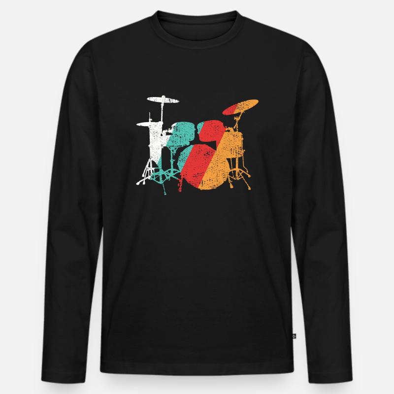Schlagzeug Retro Geschenk - Männer Premium Bio Langarmshirt - Schwarz