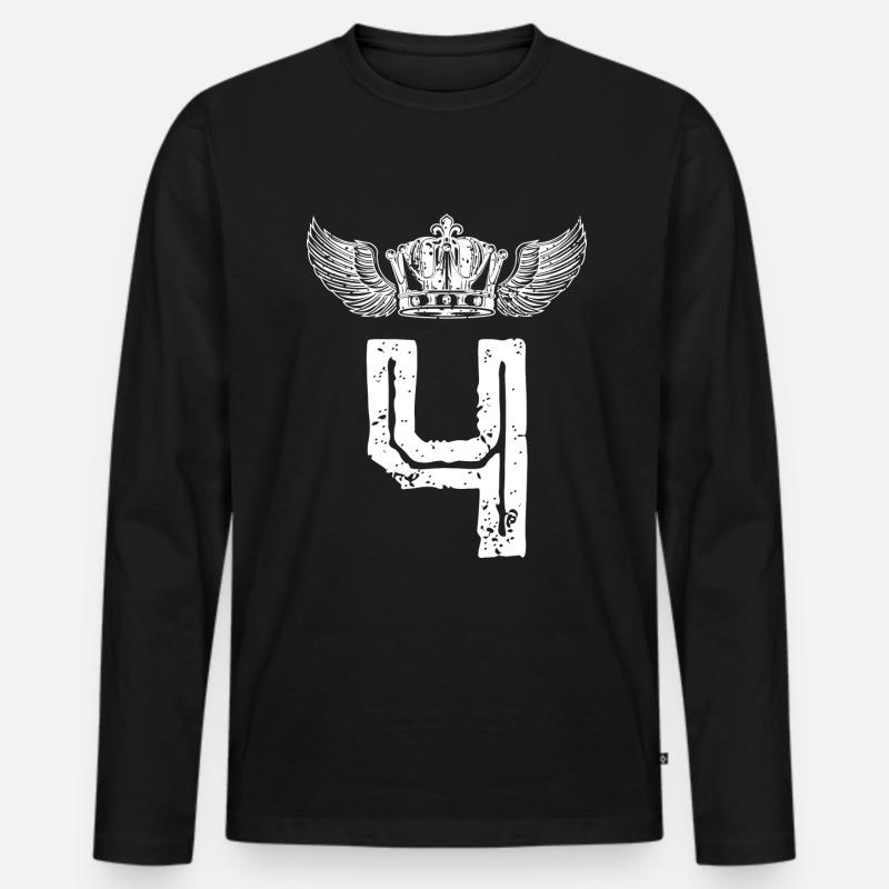 4 Zahl Krone - Männer Premium Bio Langarmshirt - Schwarz