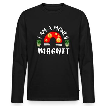 Money Magnet Geld Finanzen Aktien Spruch Geschenk - Männer Premium Bio Langarmshirt - Schwarz - Vorne - Nico (187cm)
