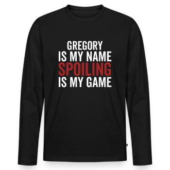 Gregory est mon nom Spoiler est mon jeu - T-shirt manches longues Premium bio Homme - noir - Devant - Nico (187cm)