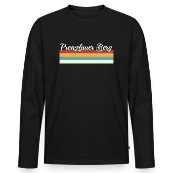 Prenzlauer Berg - Pankow - Berlin - Retro Vintage - Männer Premium Bio Langarmshirt - Schwarz - Vorne - Nico (187cm)