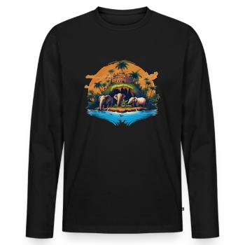 Karibische Insel mit Palmen und Elefanten, surreal - Männer Premium Bio Langarmshirt - Schwarz - Vorne - Nico (187cm)