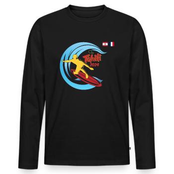 2024 Surf Tahiti surfeur - T-shirt manches longues Premium bio Homme - noir - Devant - Nico (187cm)