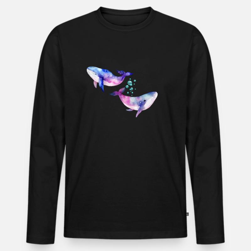 Zwei Regenbogenwale/Wale - Männer Premium Bio Langarmshirt - Schwarz