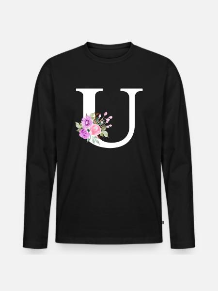 Purple floral letter u - Men's Premium Organic Long Sleeve Shirt - black