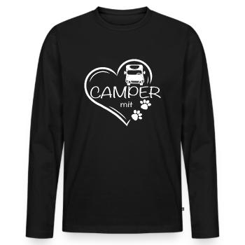 Camping-car avec coeur et pattes de chien - T-shirt manches longues Premium bio Homme - noir - Devant - Nico (187cm)