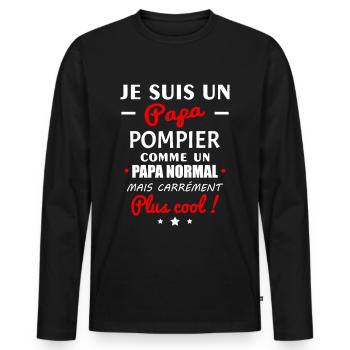 Je suis un papa pompier, fête des pères, noël - T-shirt manches longues Premium bio Homme - noir - Devant - Nico (187cm)