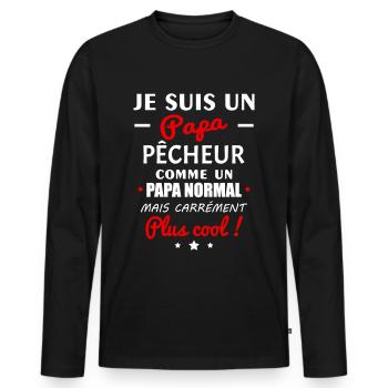 Je suis un papa pêcheur, fête des pères, noël - T-shirt manches longues Premium bio Homme - noir - Devant - Nico (187cm)