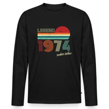 Legend 1974 Birthday Shirt Gift Anniversary - Men's Premium Organic Long Sleeve Shirt - black - Front - Nico (187cm)