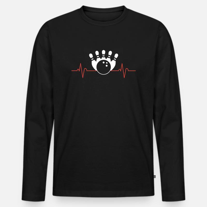 Bowling-Herzschlag - Männer Premium Bio Langarmshirt - Schwarz
