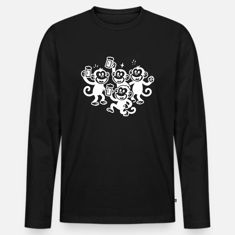 Affe Bier Crew - Männer Premium Bio Langarmshirt - Schwarz