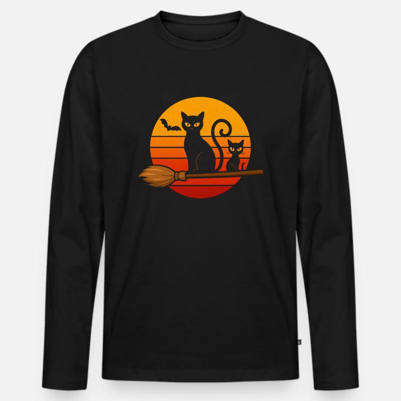 Schwarze Katze rtro Halloween - Männer Premium Bio Langarmshirt - Schwarz