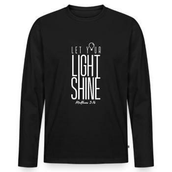 Christlich, Lass dein Licht scheinen, Matthäus - Männer Premium Bio Langarmshirt - Schwarz - Vorne - Nico (187cm)
