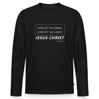 King of kings, Christian gift, Jesus - Men's Premium Organic Long Sleeve Shirt - black - Front - Nico (187cm)