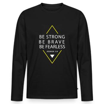Fort - Courageux - Sans Peur - Chrétien - T-shirt manches longues Premium bio Homme - noir - Devant - Nico (187cm)