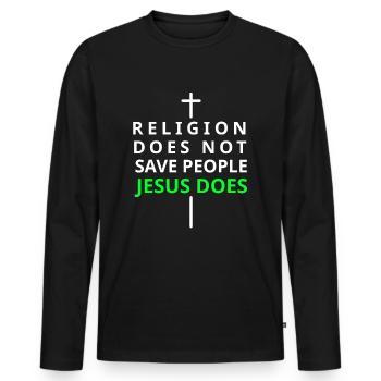 Jesus rettet dich - Männer Premium Bio Langarmshirt - Schwarz - Vorne - Nico (187cm)