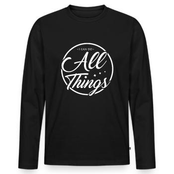Je peux faire n'importe quoi avec Dieu - motivation - T-shirt manches longues Premium bio Homme - noir - Devant - Nico (187cm)
