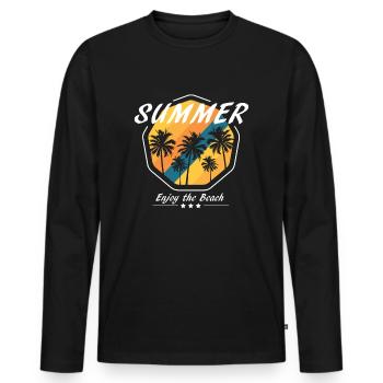 genieße den Strand - Sommer, Urlaub, Meer - Männer Premium Bio Langarmshirt - Schwarz - Vorne - Nico (187cm)