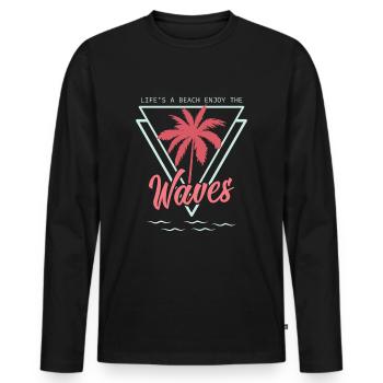Strandleben - genieße die Wellen - Männer Premium Bio Langarmshirt - Schwarz - Vorne - Nico (187cm)