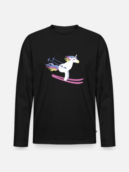 Einhorn auf Ski - Männer Premium Bio Langarmshirt - Schwarz