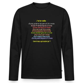 Annoncer grossesse t-shirt - T-shirt manches longues Premium bio Homme - noir - Devant - Nico (187cm)