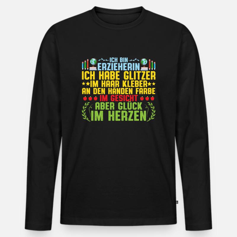 Ich bin Erzieherin im Kindergarten - Männer Premium Bio Langarmshirt - Schwarz
