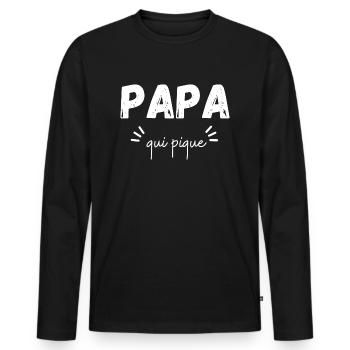 Papa qui pique - T-shirt manches longues Premium bio Homme - noir - Devant - Nico (187cm)
