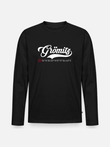 Grömitz Koordinaten - Männer Premium Bio Langarmshirt - Schwarz