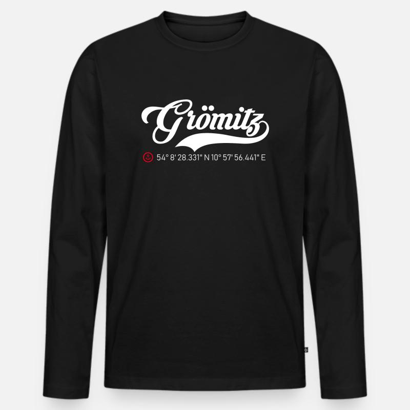 Grömitz Koordinaten - Männer Premium Bio Langarmshirt - Schwarz