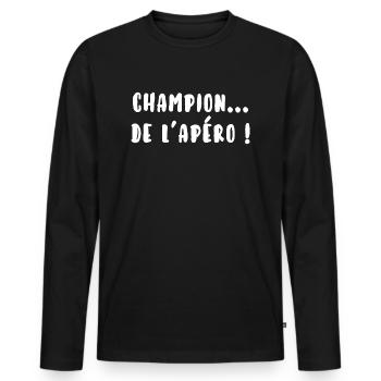Champion de l’apéro - T-shirt manches longues Premium bio Homme - noir - Devant - Nico (187cm)