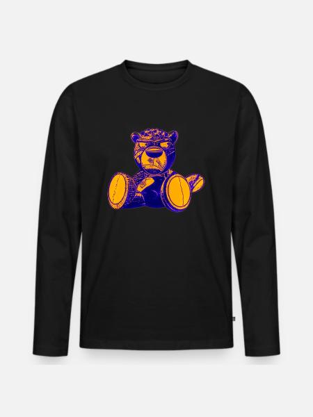 Creepy Teddy Yellow - Männer Premium Bio Langarmshirt - Schwarz