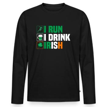 Je cours. Je bois. Irlandais. - T-shirt manches longues Premium bio Homme - noir - Devant - Nico (187cm)