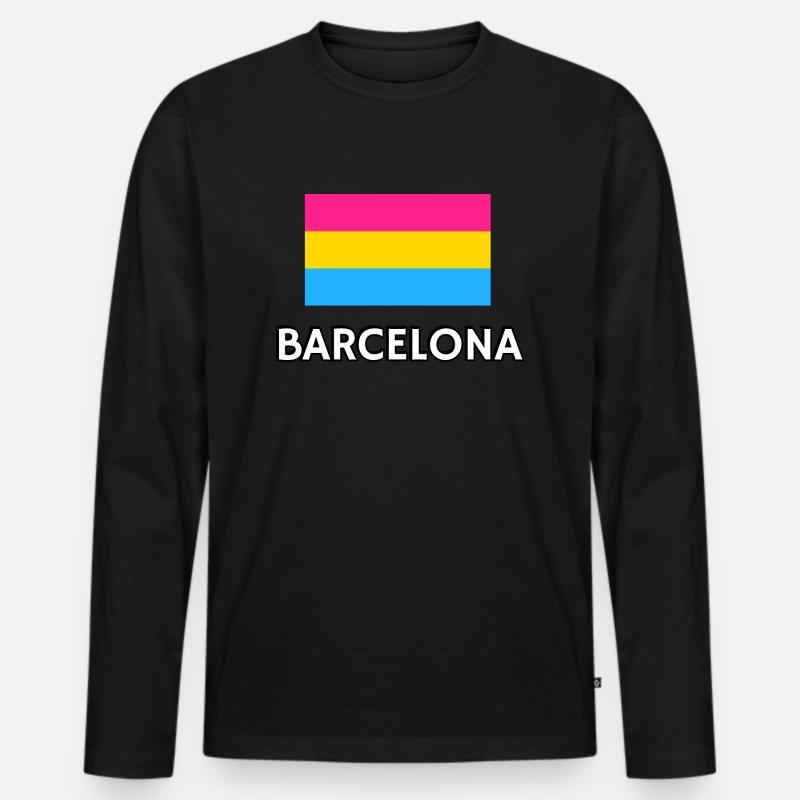 Pan Pride Flagge Barcelona - Männer Premium Bio Langarmshirt - Schwarz