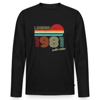 Légende 1981 Anniversaire Chemise Cadeau Anniversaire - T-shirt manches longues Premium bio Homme - noir - Devant - Nico (187cm)