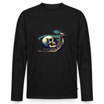 Schnecke und Totenkopf - Männer Premium Bio Langarmshirt - Schwarz - Vorne - Nico (187cm)
