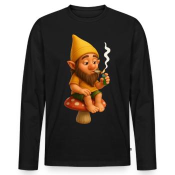 Kiffender Zwerg auf Pilz - Cannabis - Männer Premium Bio Langarmshirt - Schwarz - Vorne - Nico (187cm)